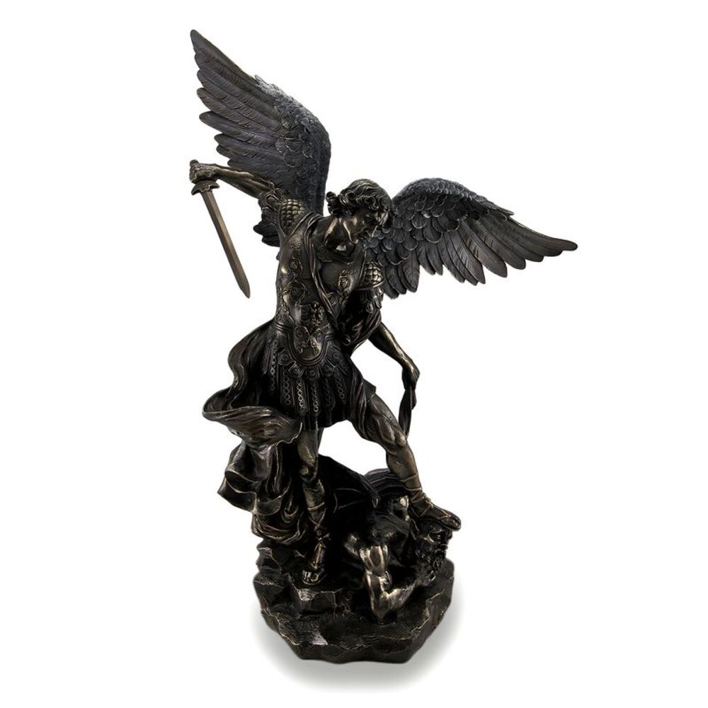 Saint Michael Slays Lucifer Bronzed Sculptured Statue 31 in.